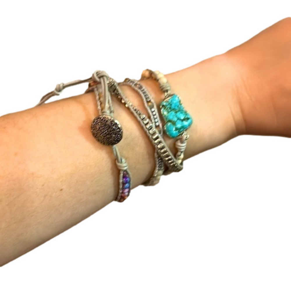 Handmade Wrap Bracelet Natural Turquoises Leather Boho Bracelets Jewelry